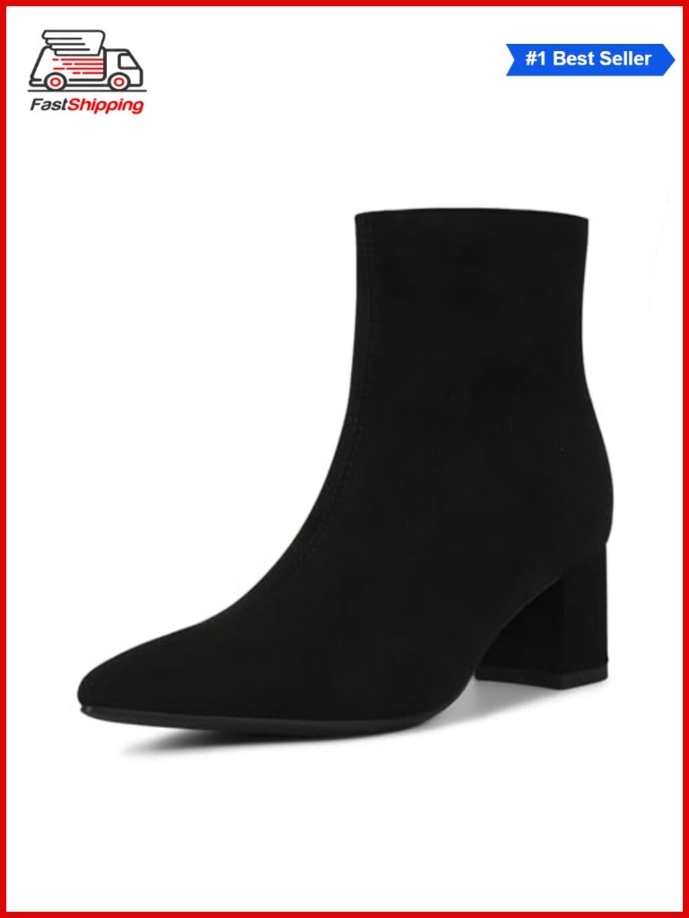 Pointed Toe Ankle Boot Chunky Block Low Heel Booties Matte Leather